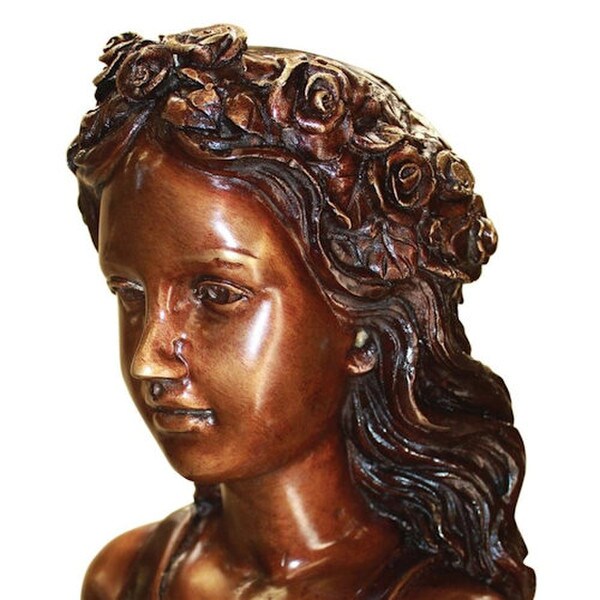 Close up of Leaf Maiden Cast Bronze Garden Statue face sculptures